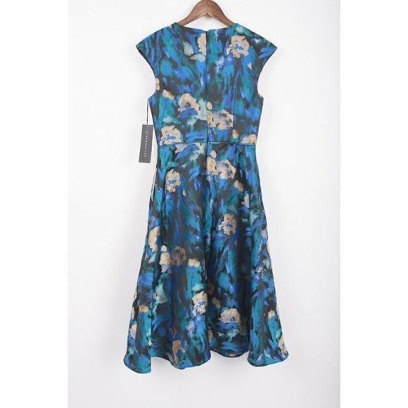 Aiden Mattox Womans Fit & Flare Jacquard Dress Floral Size US 2 EUR 34 Blue NWT - Picture 4 of 5